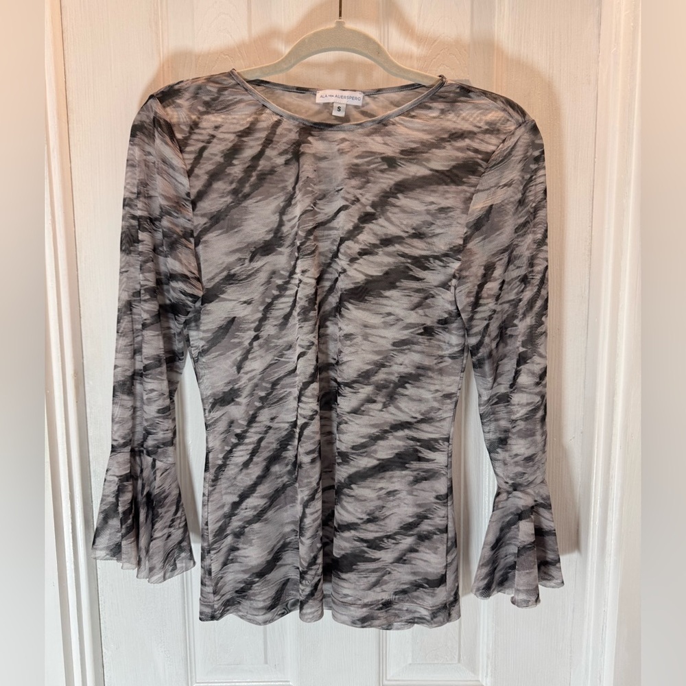 Ala Von Auersperg Assam Print Sheer Mesh Long Sleeve Top Women’s Size Small